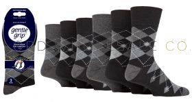 Men's Black/Charcoal Leven Argyle Gentle Grip Socks by Sock Shop 3 Pair Pack