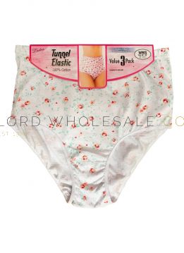 Ladies 3pk 100% Cotton Floral Tunnel Elastic Briefs 4 x 3 Pair Pack