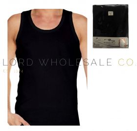 03-RS005B-Men's 3pk Black Soft Polycotton Regular Fit Tank Tops by Premium Wear 4 x 3 Packs