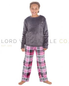 Girls Pink Check Printed Fleece Pyjama Lounge Set by Forever Dreaming 6 Pieces