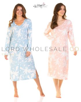 03-27264-Ladies Floral Deluxe Jersey V Neck Long Sleeve Nightdress by La Marquise 8 Pieces