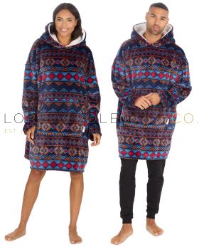 Adults Unisex Aztec Tribal Oversized Plush Fleece Hoodie by Huggable Hoodie