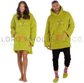 03-31B2130-Wholesale Adults Unisex The Grinch 'Feeling Grinchy' Oversized Plush Fleece Hoodie by Dr Seuss