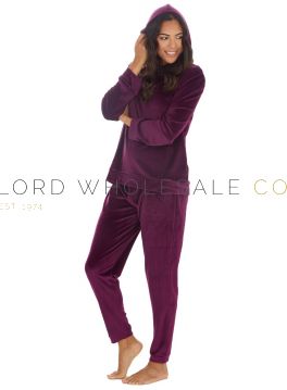 04-34B1996-Ladies Purple Supersoft Velour Hooded Lounge Set by Love Your Label 6 Pieces