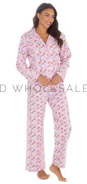 02-34B1999-Ladies Pink Floral 100% Cotton Long Sleeve Pyjamas by Countess Christie 5 Pieces