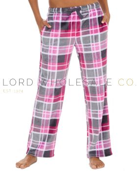 03-34B2013-Ladies Pink Check Printed Fleece Lounge Pants by Forever Dreaming 6 Pieces,