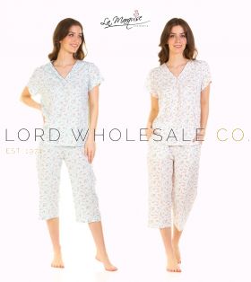 02-45225-Ladies Pleated Susan Short Sleeve Cotton Rich Crop Leg Pyjamas by La Marquise 8 Pieces