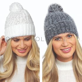 Ladies Twist Yarn Chenille Hat With Pom Pom by Foxbury 12 Pieces