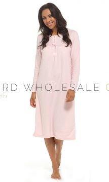 03-LN416-Ladies Soft Touch Polar Fleece Classic Pink Long Sleeve Nightdress by Wolf & Harte 6 Pieces