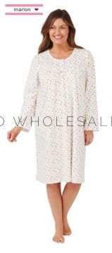 Ladies Long Sleeve Cosy Polished Spot Fleece Nightdress by Marlon