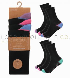 Ladies 3pk Coloured H&T Bamboo Socks by Bamboo Threads 4 x 3 Pair Packs