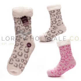 Ladies Animal Print Cosy Slipper Socks With Grippers by Foxbury 6 Pieces