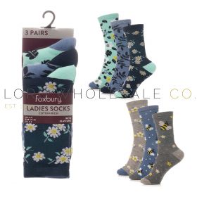 Ladies 3pk Assorted Floral Design Socks by Foxbury 4 x 3 Pair Pack