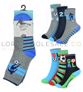 Boys 3pk Football Design Socks by Bertie & Bo 4 x 3 Pair Pack