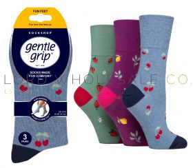 Ladies Fun Feet Fruits Gentle Grip Socks by Sock Shop 4 x 3 Pair Pack 