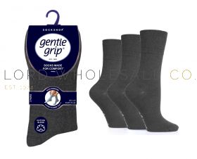 Ladies Plain Charcoal Gentle Grip Socks by Sock Shop 3 Pair Pack