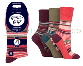 06-SOLRH268G3-Ladies Wilderness Stripe Gentle Grip Socks by Sock Shop 3 Pair Pack