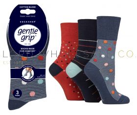 06-SOLRH269G3-Ladies Heritage Spot/Stripe Gentle Grip Socks by Sock Shop 3 Pair Pack