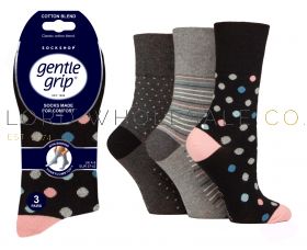 06-SOLRH270G3-Ladies Assertive Graphic Gentle Grip Socks by Sock Shop 3 Pair Pack