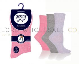 Ladies Sammy Rose/Lavender/Grey Gentle Grip Socks by Sock Shop 3 Pair Pack