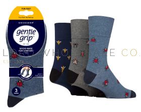 06-SOMRF006H3-Men's Fun Feet Bugs Gentle Grip Socks by Sock Shop 4 x 3 Pair Pack