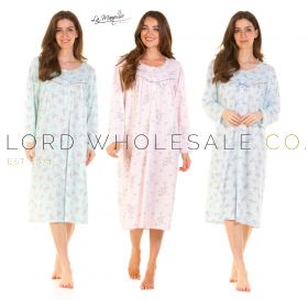 02-07318-Ladies Primrose In Bloom Long Sleeve Cotton Rich Nightdress by La Marquise 8 Pieces