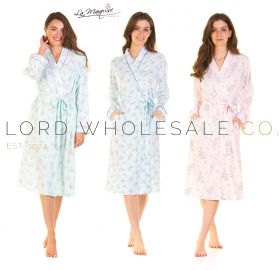 03-17298-Wholesale Ladies Primrose In Bloom Long Sleeve Cotton Rich Wrapover Robe by La Marquise 8 Pieces