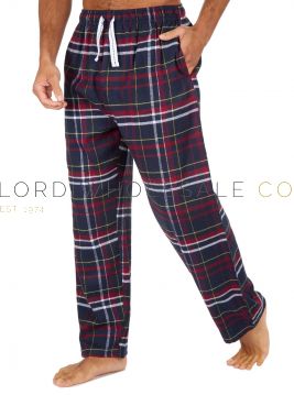 03-31B1927-Men's Burgundy Check Yarn Dyed Woven Flannel Open Hem Lounge Pants by Cargo Bay 12 Pieces