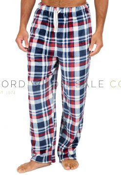 03-31B1969-Men's Burgundy Check Print Flannel Fleece Lounge Pants by Cargo Bay 12 Pieces