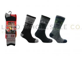 12-3447-Men's Fur Lined Thermal Fairisle Slipper Socks by Heat Machine 12 Pairs