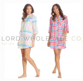 03-34B1976-Ladies Yarn Dyed Check Buttoned Nightshirt by Forever Dreaming 6 Pieces