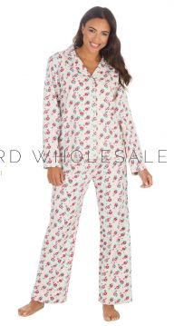 02-34B2001-Ladies Cream Floral 100% Cotton Long Sleeve Pyjamas by Countess Christie 5 Pieces