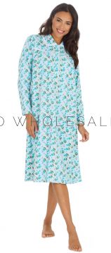 02-34B2003-Ladies Blue Floral 100% Cotton Long Sleeve Nightdress by Countess Christie 5 Pieces