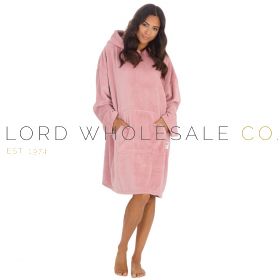 03-34B2032-Ladies Plain Blush Oversized Plush Fleece Hoodie by Huggable Hoodie