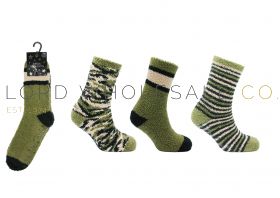 Men's 3pk Camo Cosy Socks With Grippers 4 x 3 Pair Pack