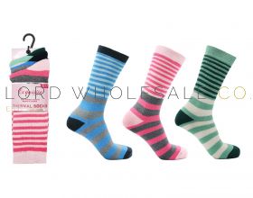 06-3592-Wholesale Ladies 3pk Thermal Stripe Socks by Exquisite 4 x 3 Pair Pack