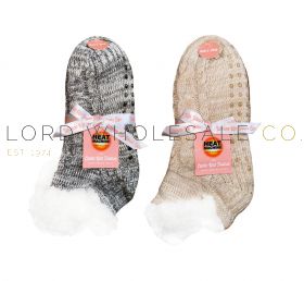 Ladies 1pk Sherpa Lined Cable Knit Footsie Slipper Socks by Heat Machine 12 Pieces