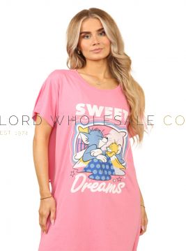 03-3688-Ladies 100% Cotton Tom & Jerry 'Sweet Dreams' Short Sleeve Nightdress 6 Pieces