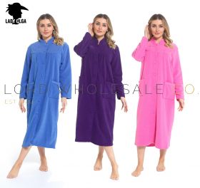 Ladies Daisy Button Through Fleece Dressing Gowns by Lady Olga