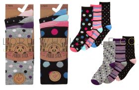 Ladies 3pk Bamboo Comfort Fit Spot Socks by Pandastick 4 x 3 Pair Packs