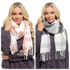 Ladies Checked Scarf With Tassels by Foxbury 12 Pieces