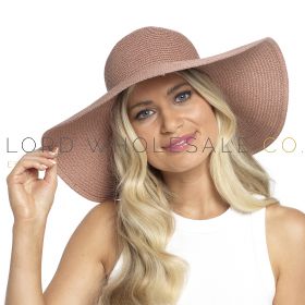 08-GL1114-Ladies Dusky Pink Wide Brim Straw Sun Hat by Foxbury 6 Pieces