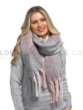 Ladies Pink & Grey Buckle Yarn Checked Scarf by Foxbury 6 Pieces