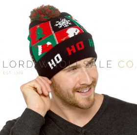 Adult Christmas Hats With LED Lights & Pom Pom 12 Pieces 