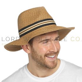 Men's Fedora Straw Hat With Contrast Trim by Tom Franks 6 Pieces