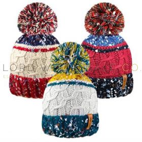 Unisex Adults Float Stitch Thermal Cable Hat With Fur Pom Pom by Rock Jock 12 Pieces