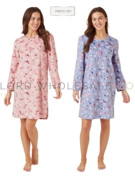 Ladies Soft Feel Sock & Snowflakes Polished Fleece Long Sleeve Nightdress by Indigo Sky