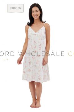 Ladies Watercolour Floral Soft Satin Strappy Chemise by Indigo Sky