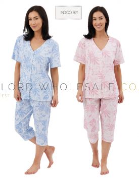 Ladies Lucia 100% Jersey Cotton Short Sleeve 3/4 Pyjamas by Indigo Sky