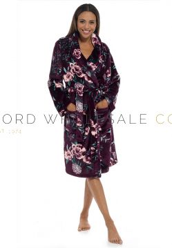 Ladies Soft Feel Purple Floral Print Flannel Fleece Robe by Foxbury 6 Pieces